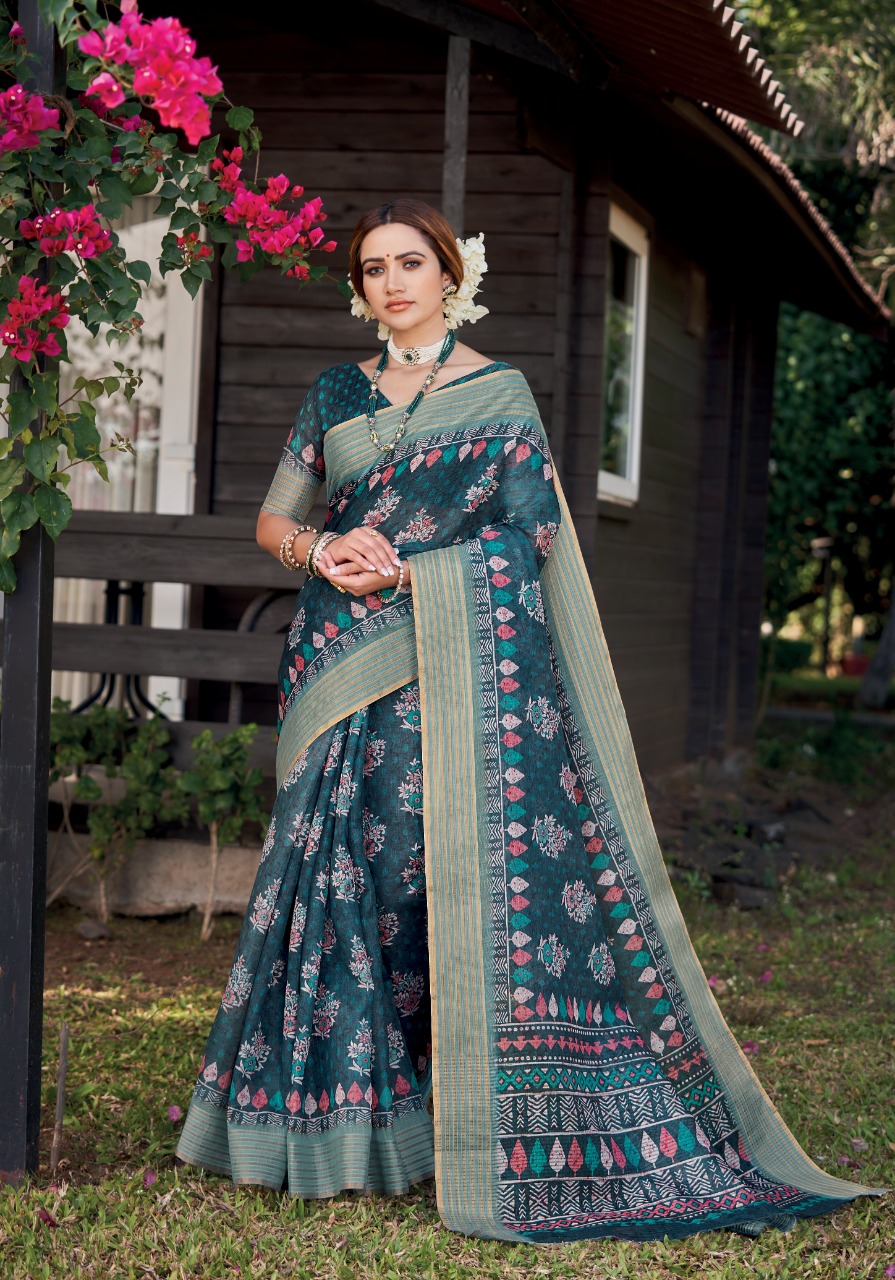 lt saree panghat linen silk graceful print saree catalog