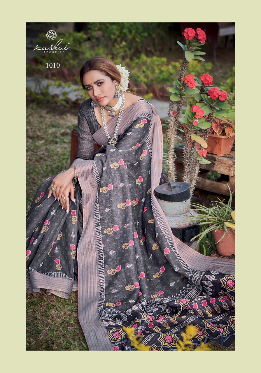 lt saree panghat linen silk graceful print saree catalog