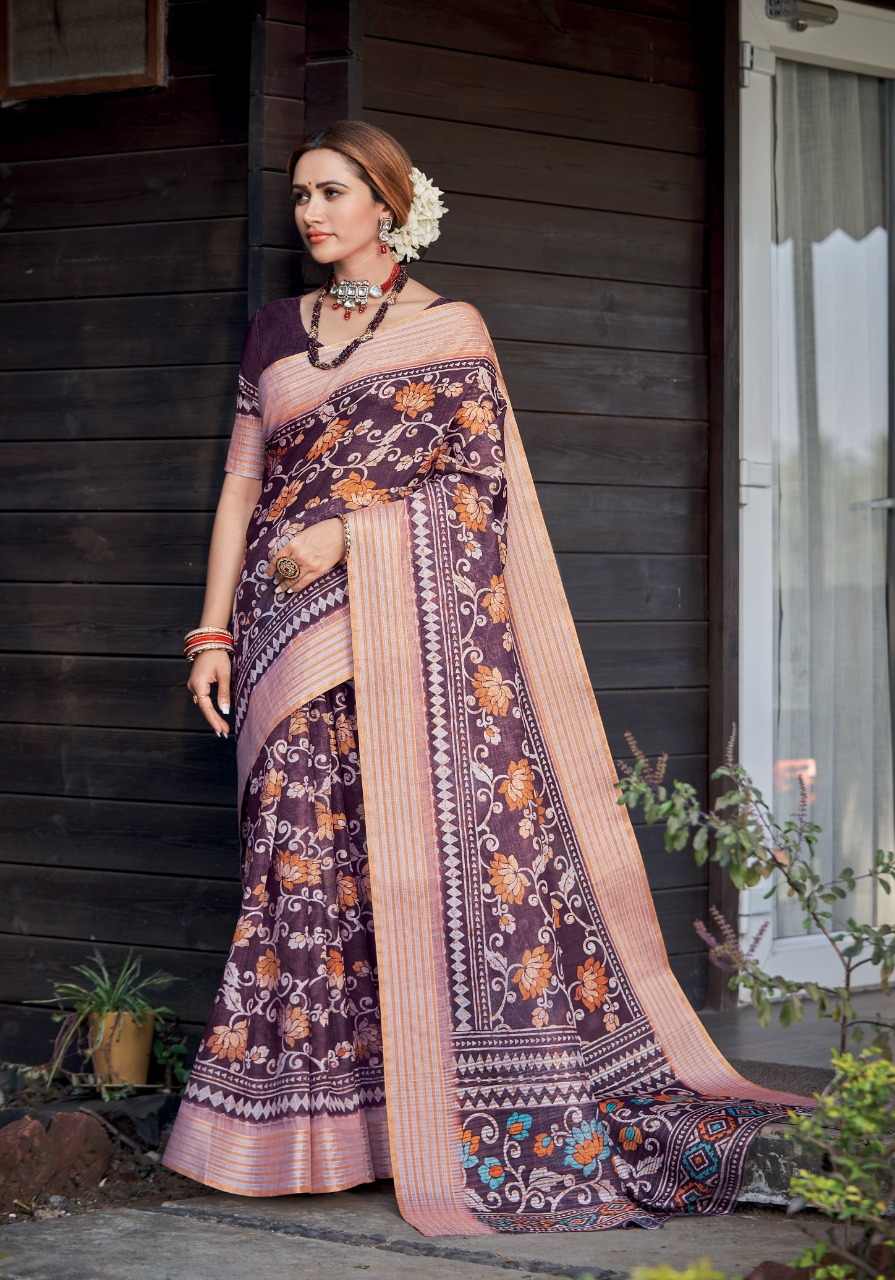 lt saree panghat linen silk graceful print saree catalog