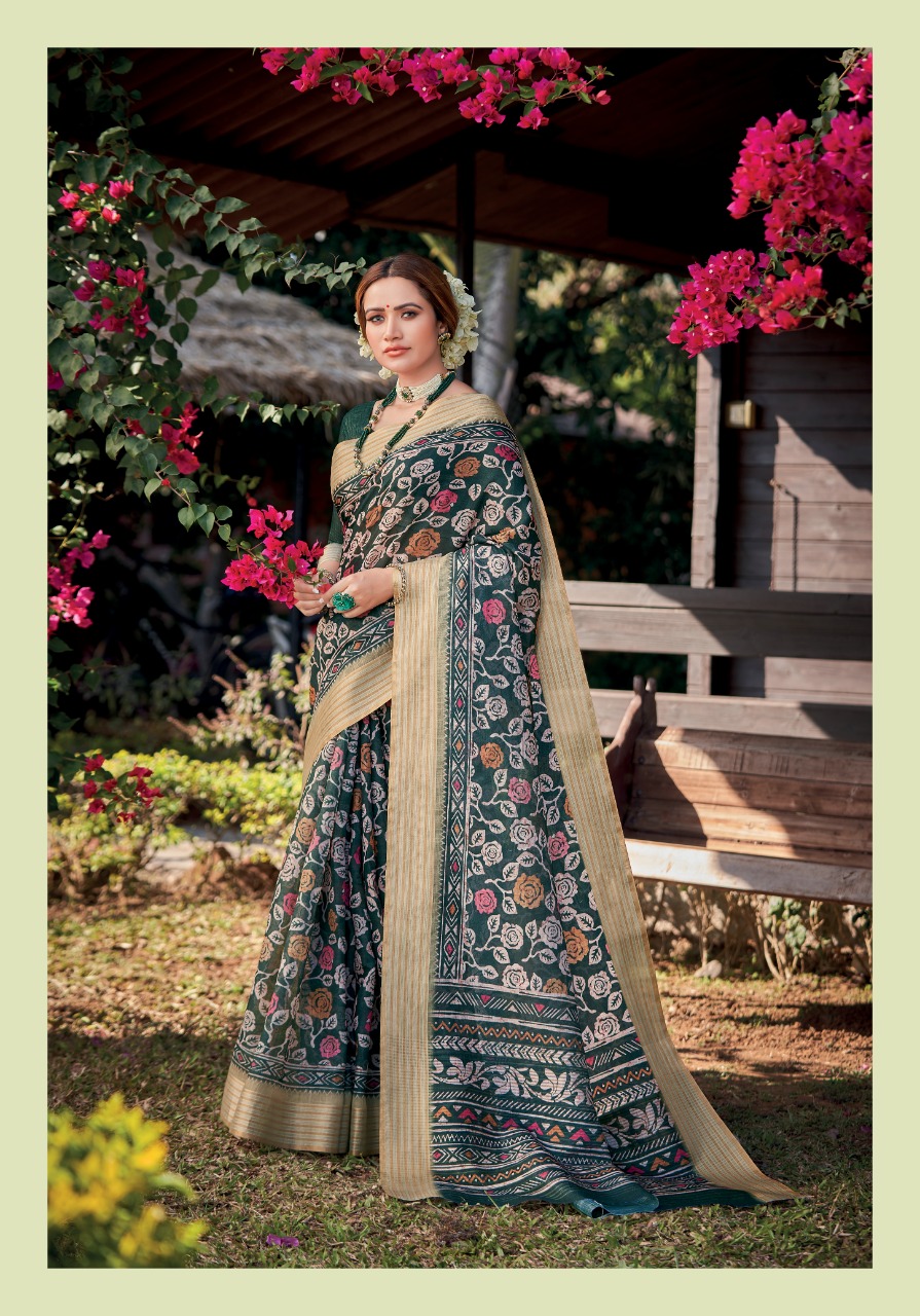 lt saree panghat linen silk graceful print saree catalog