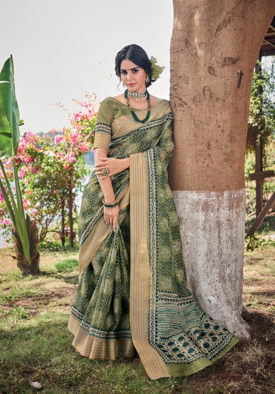 lt saree panghat linen silk graceful print saree catalog