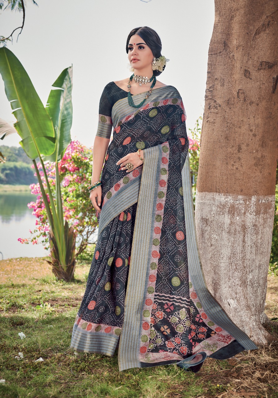 lt saree panghat linen silk graceful print saree catalog