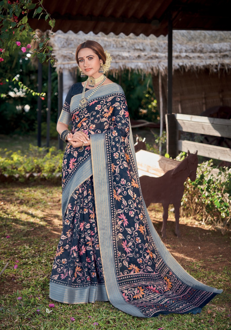 lt saree panghat linen silk graceful print saree catalog