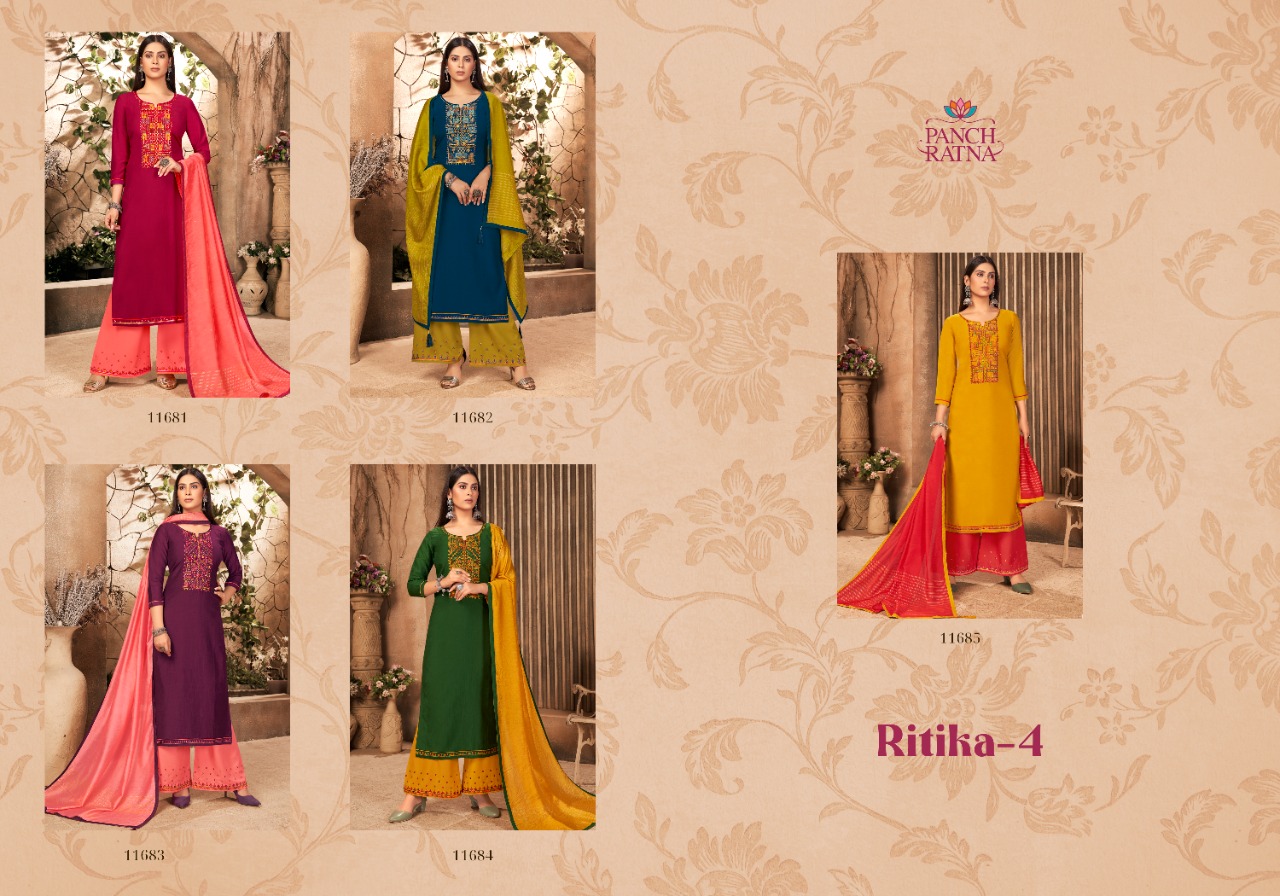 panch ratna ritika 4 parampara silk catchy look salwar suit catalog