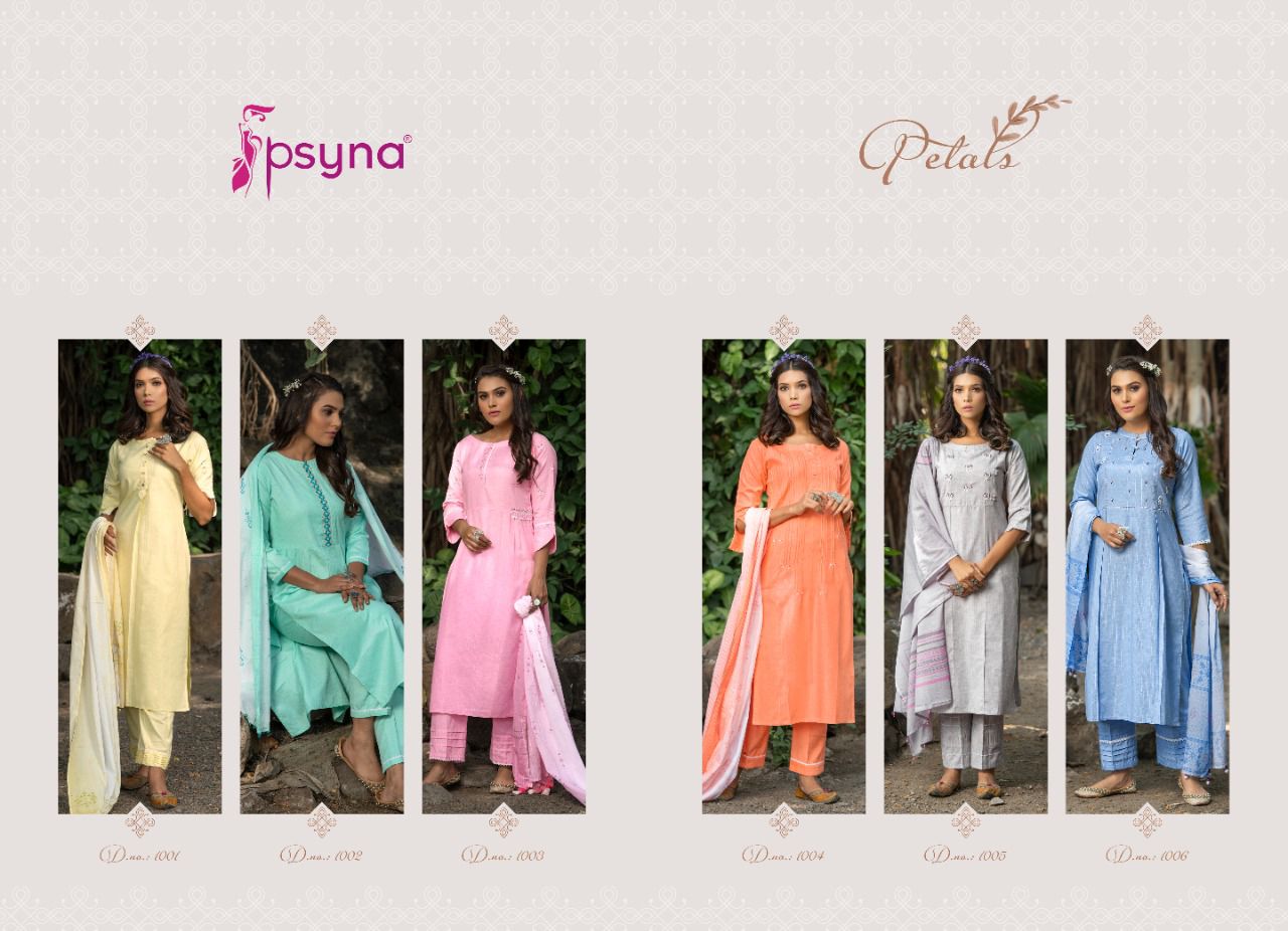 Psyna petals cotton new and modern style top bottom with dupatta catalog