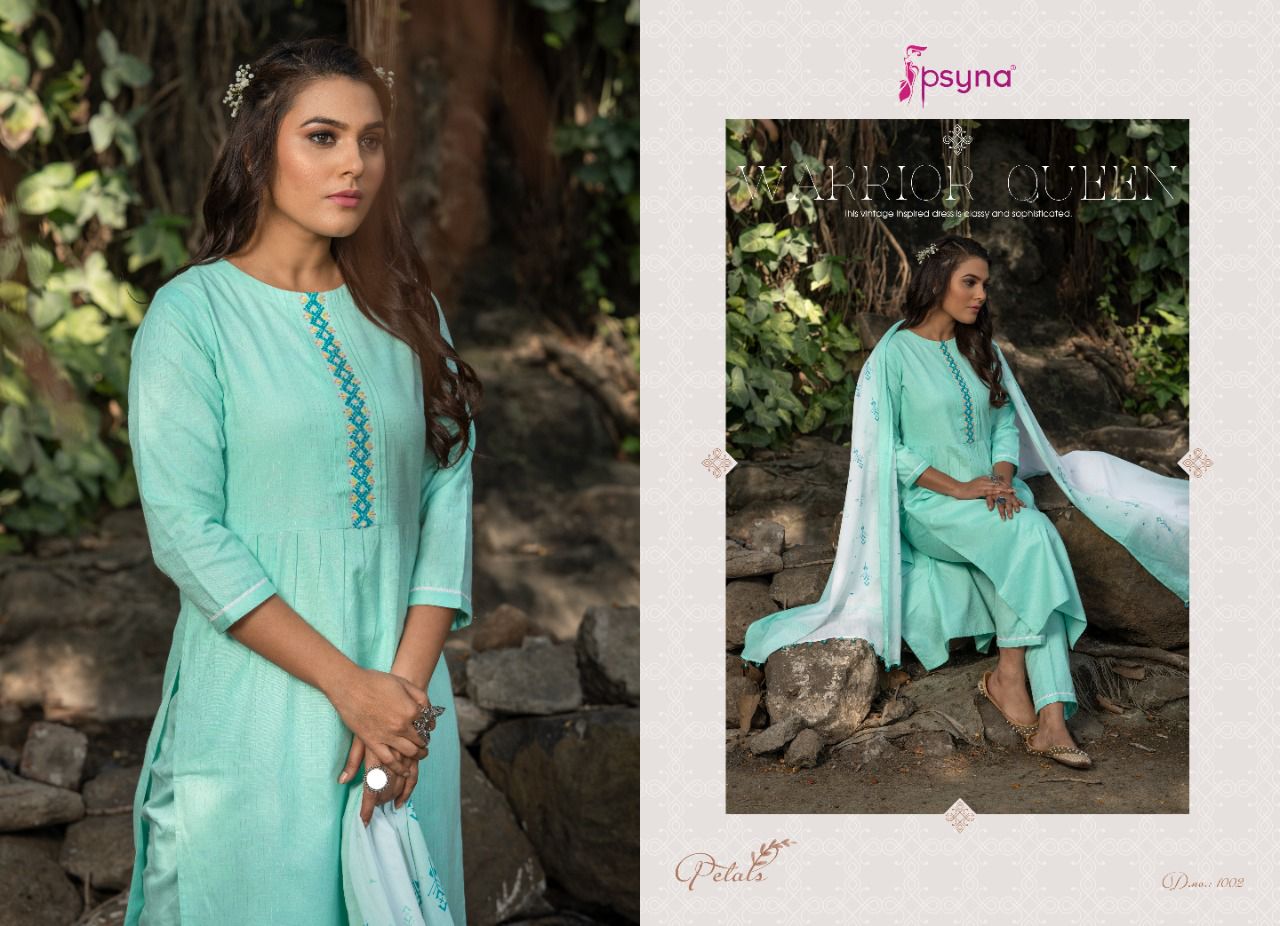 Psyna petals cotton new and modern style top bottom with dupatta catalog