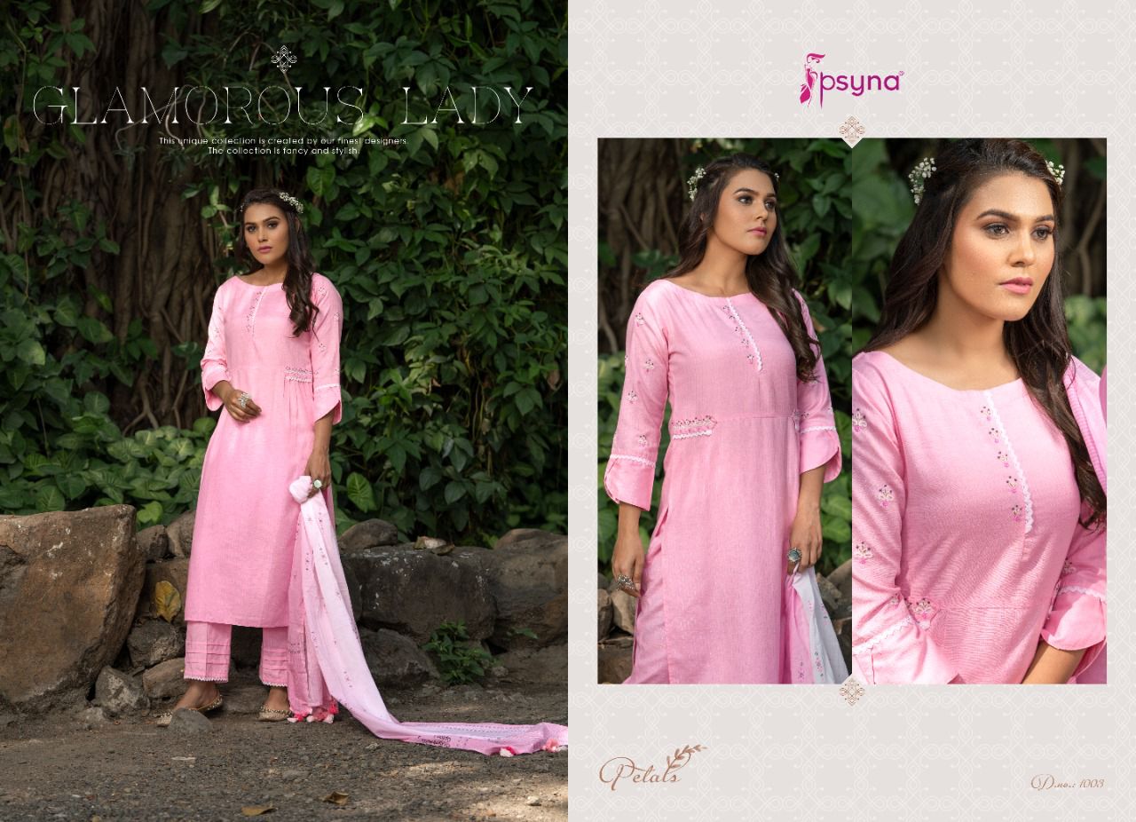 Psyna petals cotton new and modern style top bottom with dupatta catalog