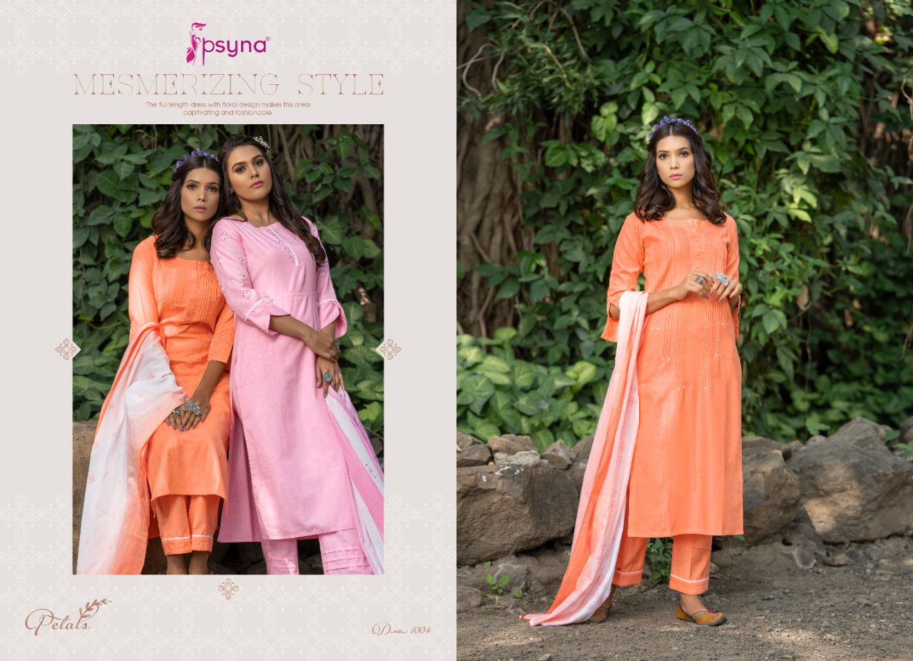 Psyna petals cotton new and modern style top bottom with dupatta catalog