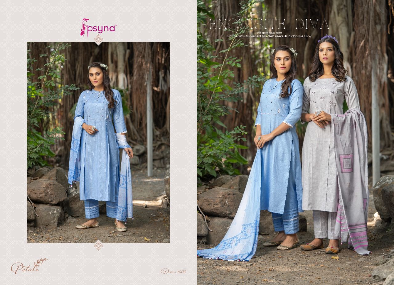 Psyna petals cotton new and modern style top bottom with dupatta catalog