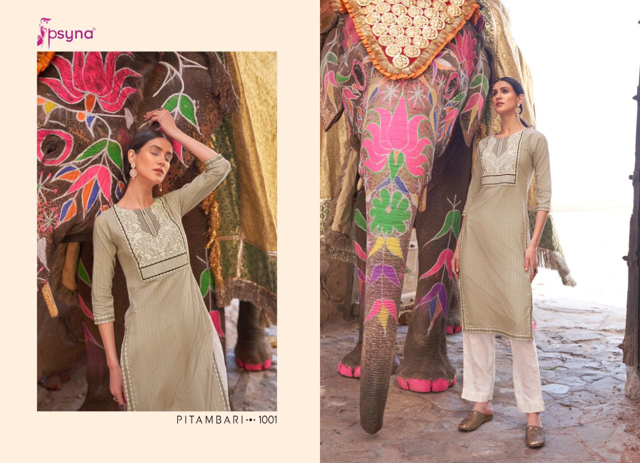 psyna pitambari cotton regal look kurti catalog