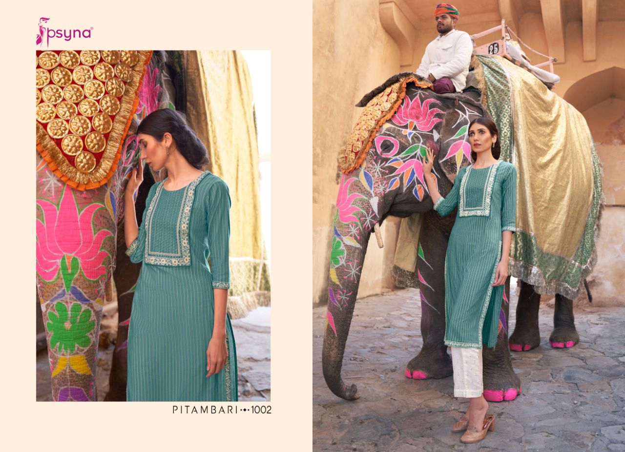 psyna pitambari cotton regal look kurti catalog