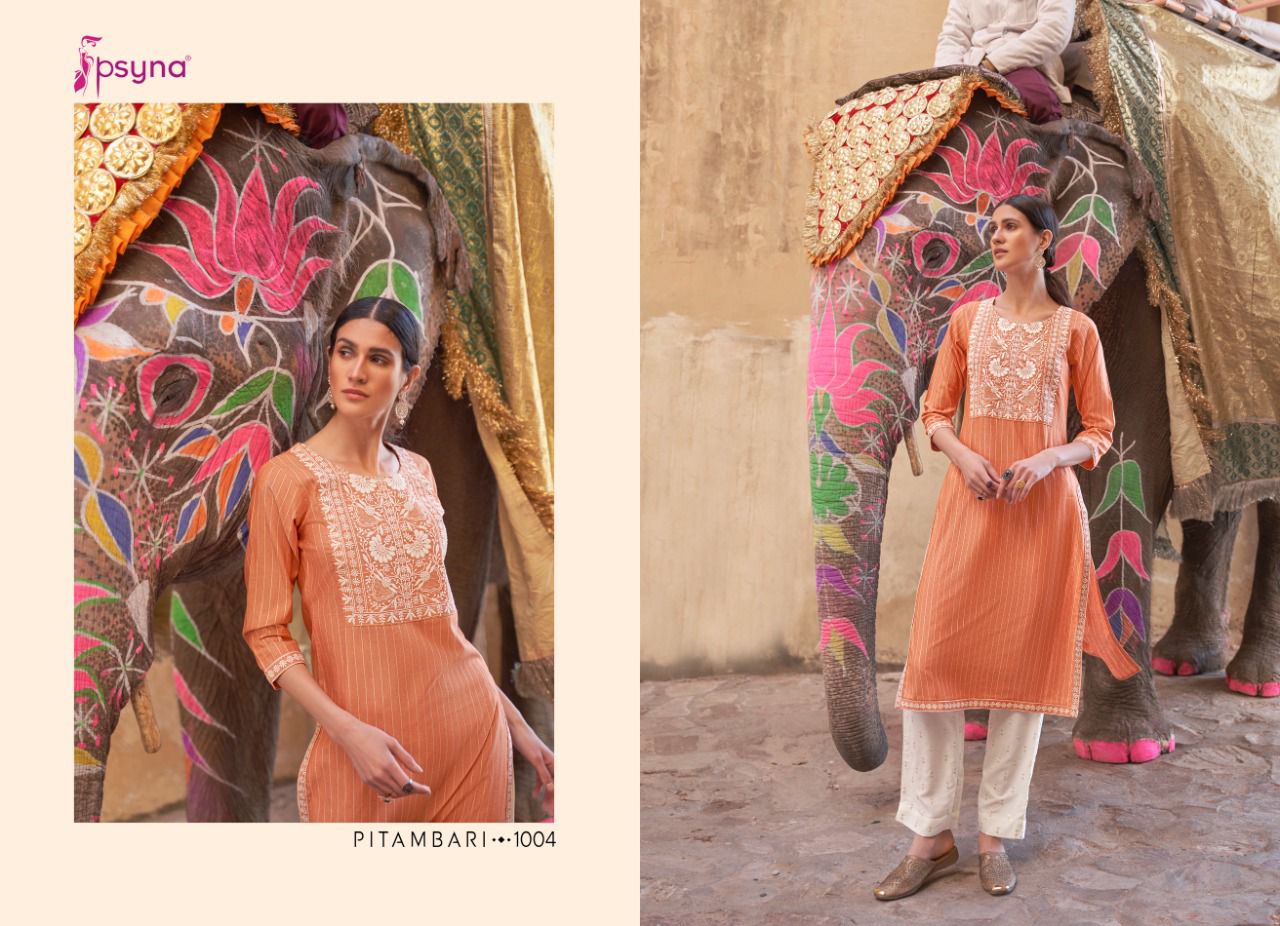 psyna pitambari cotton regal look kurti catalog