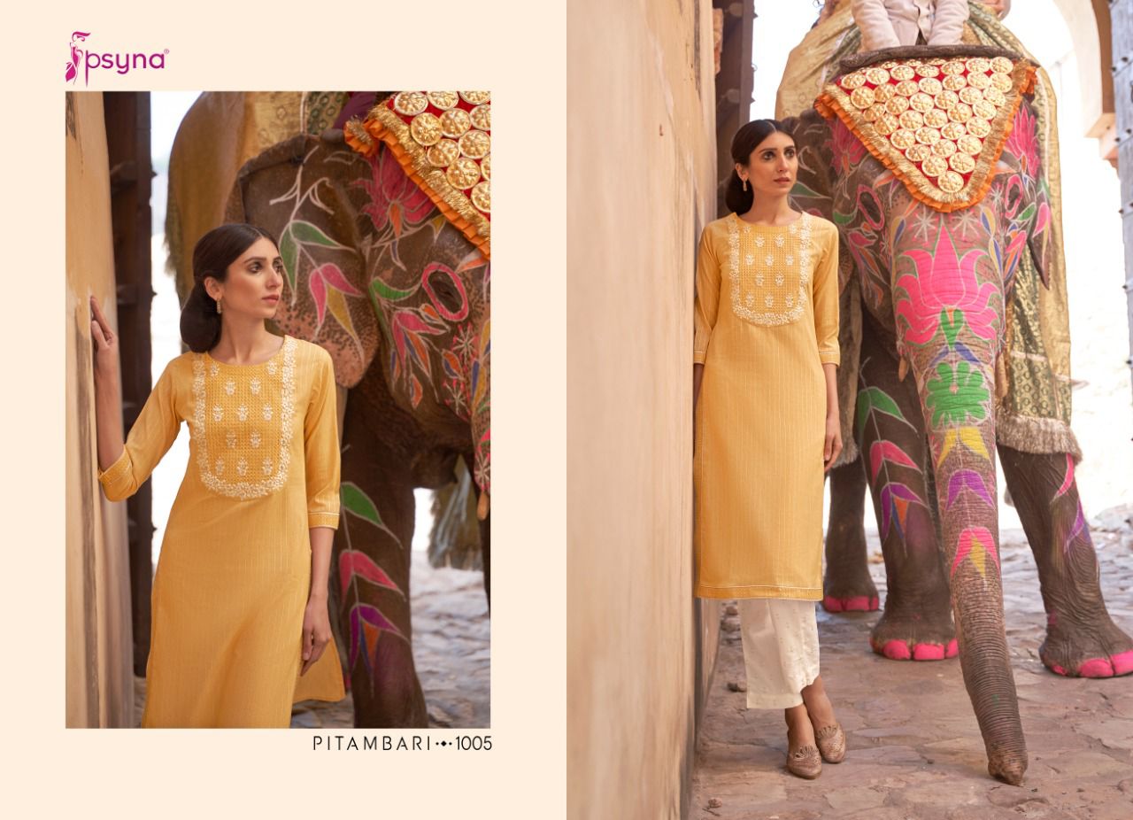 psyna pitambari cotton regal look kurti catalog