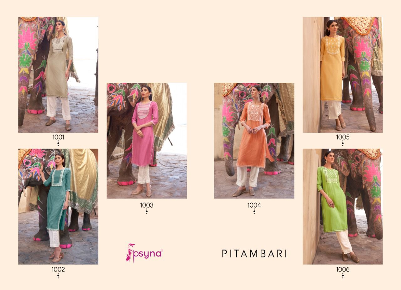 psyna pitambari cotton regal look kurti catalog