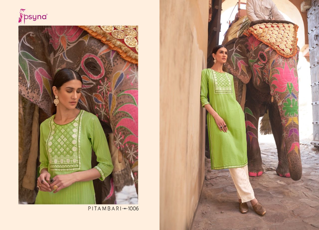 psyna pitambari cotton regal look kurti catalog