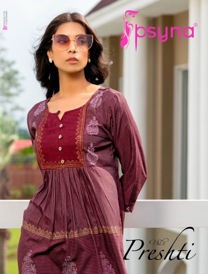 psyna presthi 2 cotton classic trendy look short kurti catalog