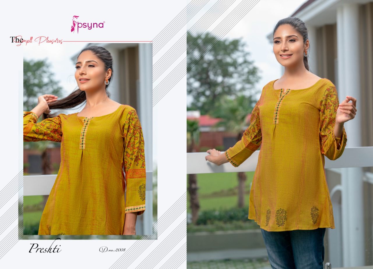 psyna presthi 2 cotton classic trendy look short kurti catalog