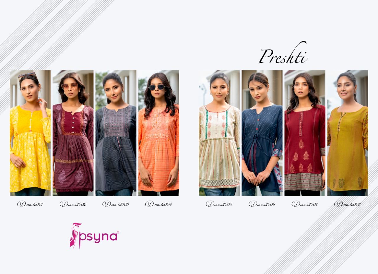 psyna presthi 2 cotton classic trendy look short kurti catalog