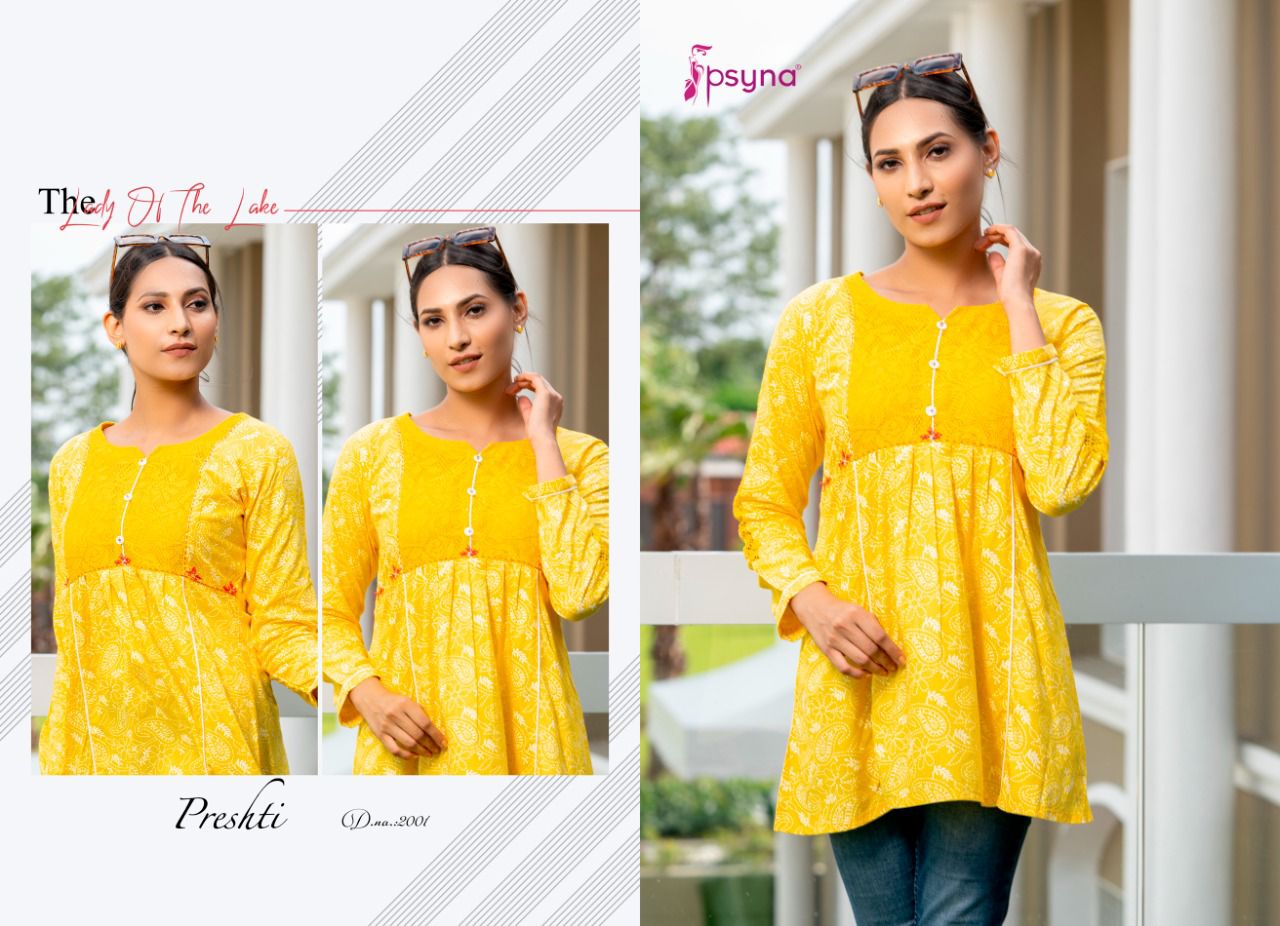 psyna presthi 2 cotton classic trendy look short kurti catalog