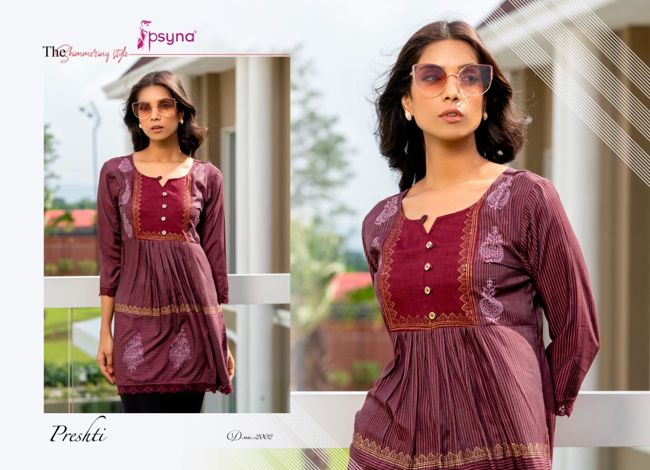 psyna presthi 2 cotton classic trendy look short kurti catalog