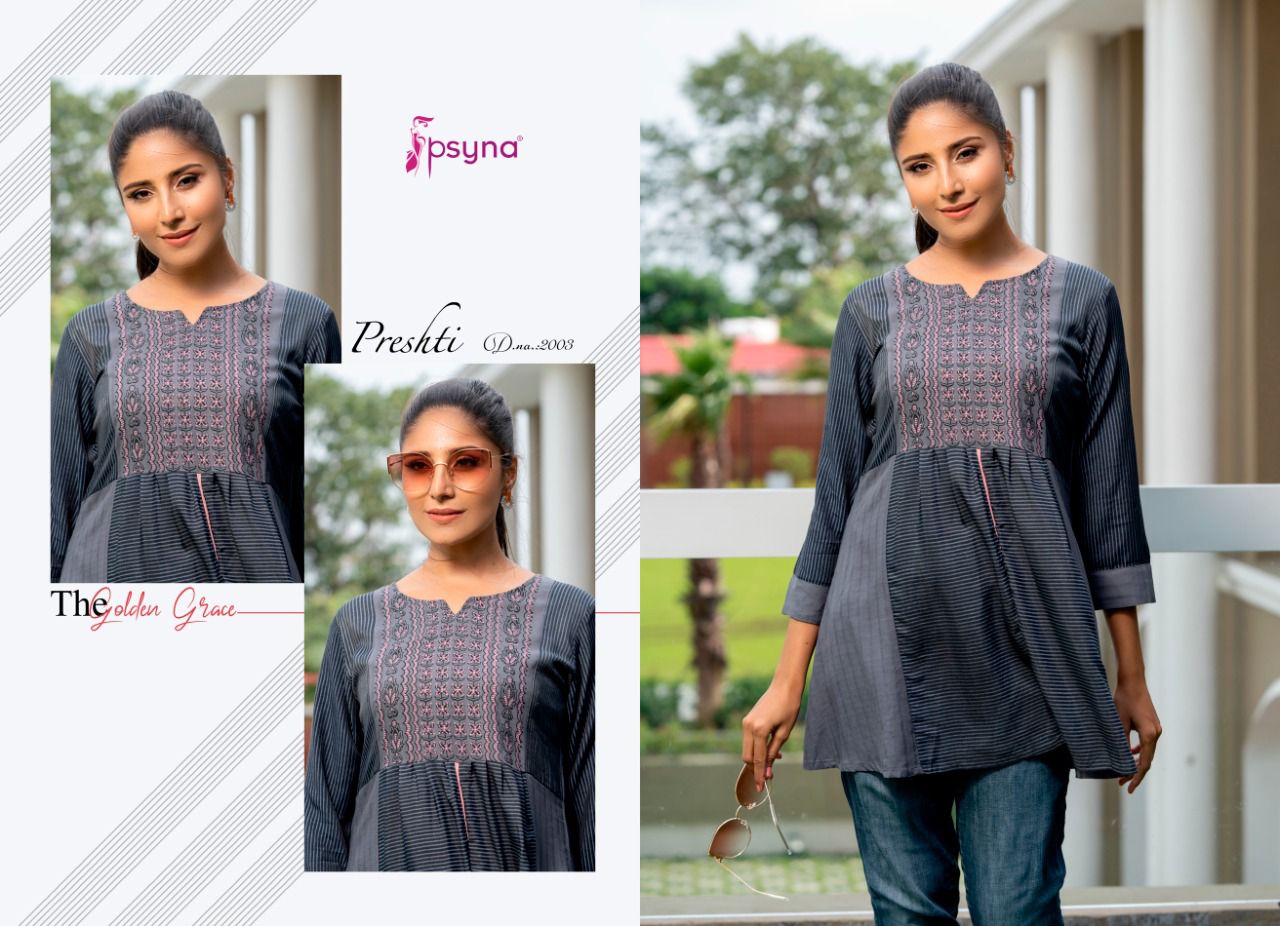 psyna presthi 2 cotton classic trendy look short kurti catalog