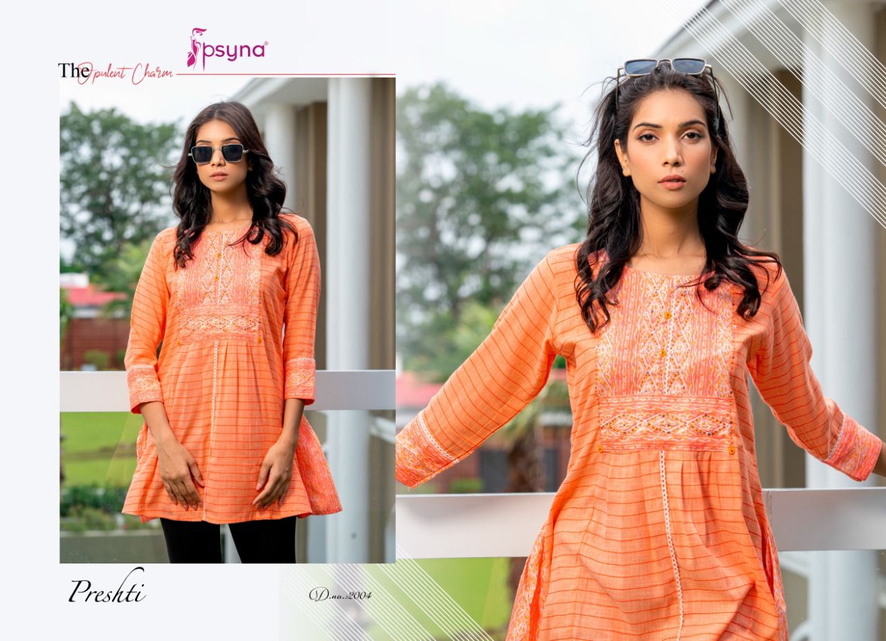 psyna presthi 2 cotton classic trendy look short kurti catalog