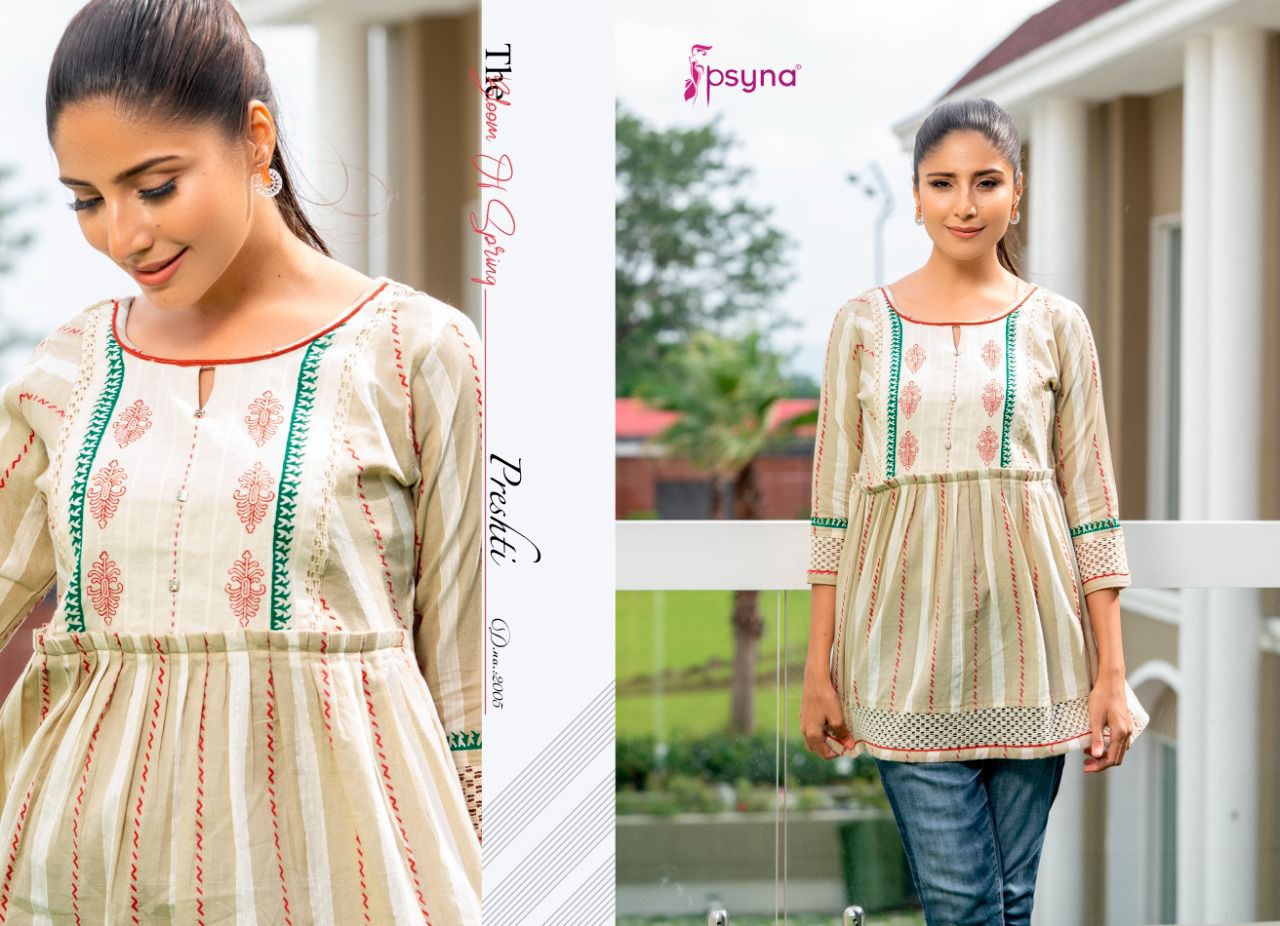 psyna presthi 2 cotton classic trendy look short kurti catalog