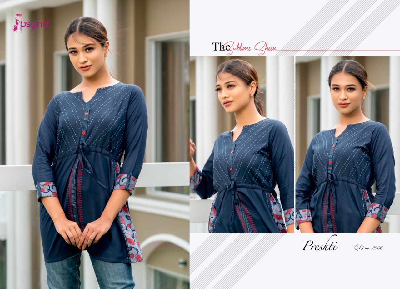 psyna presthi 2 cotton classic trendy look short kurti catalog