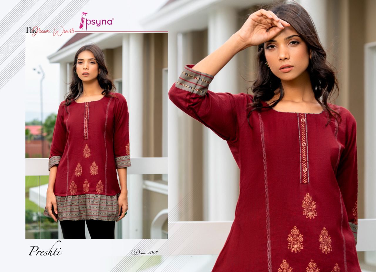 psyna presthi 2 cotton classic trendy look short kurti catalog