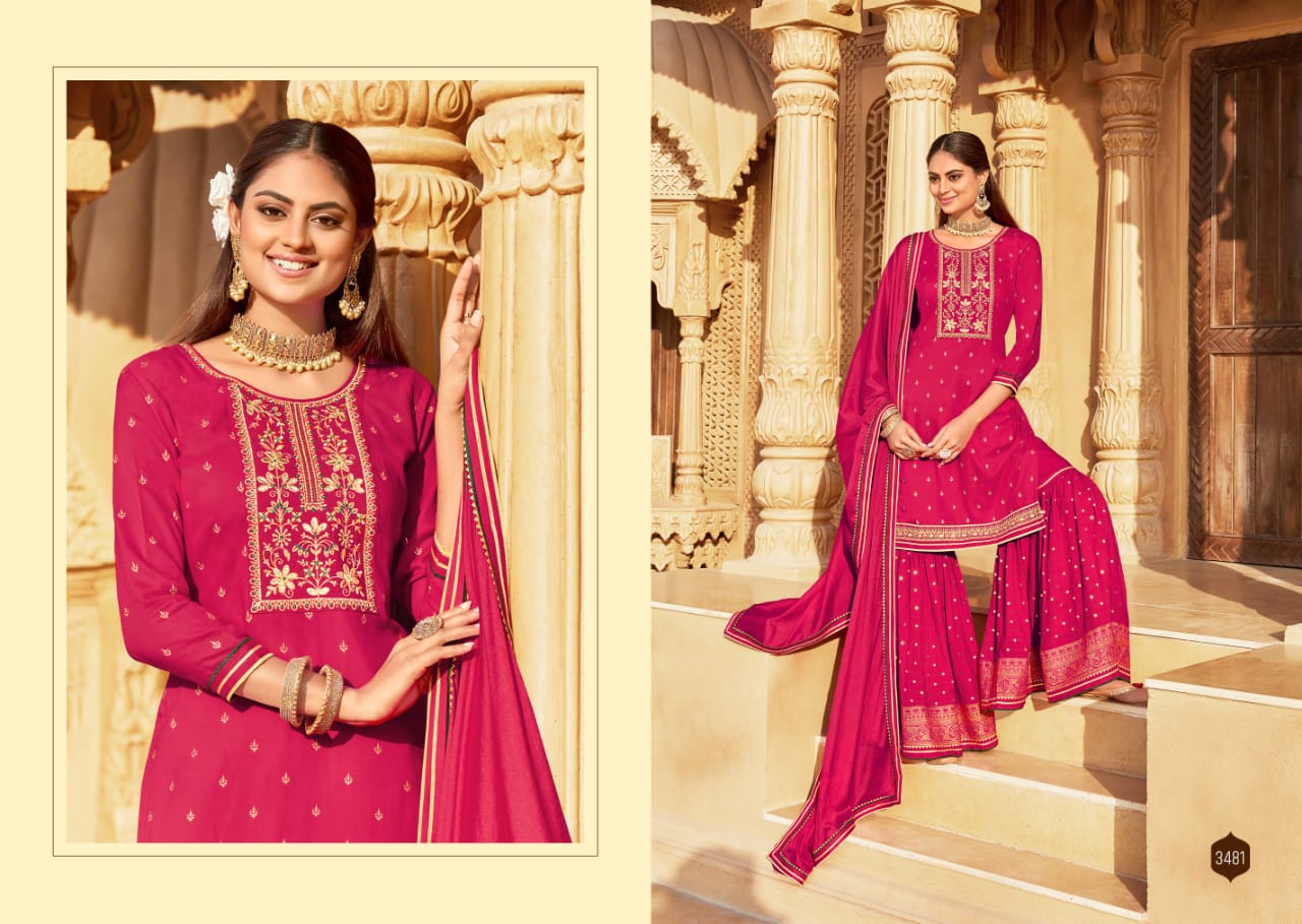 rangoon madhubala rayon classic trendy look top bottom with dupatta catalog