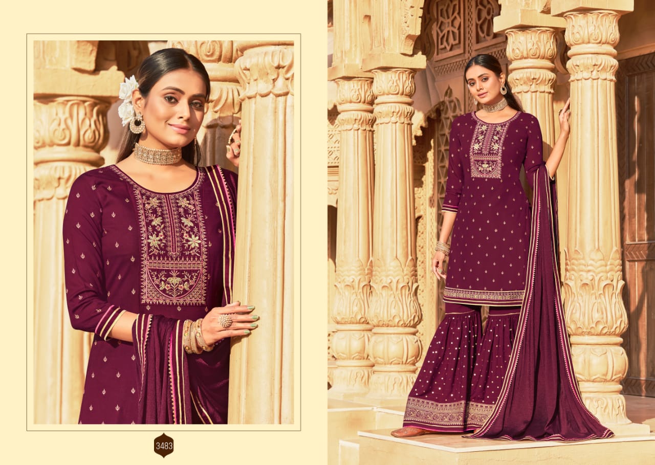 rangoon madhubala rayon classic trendy look top bottom with dupatta catalog