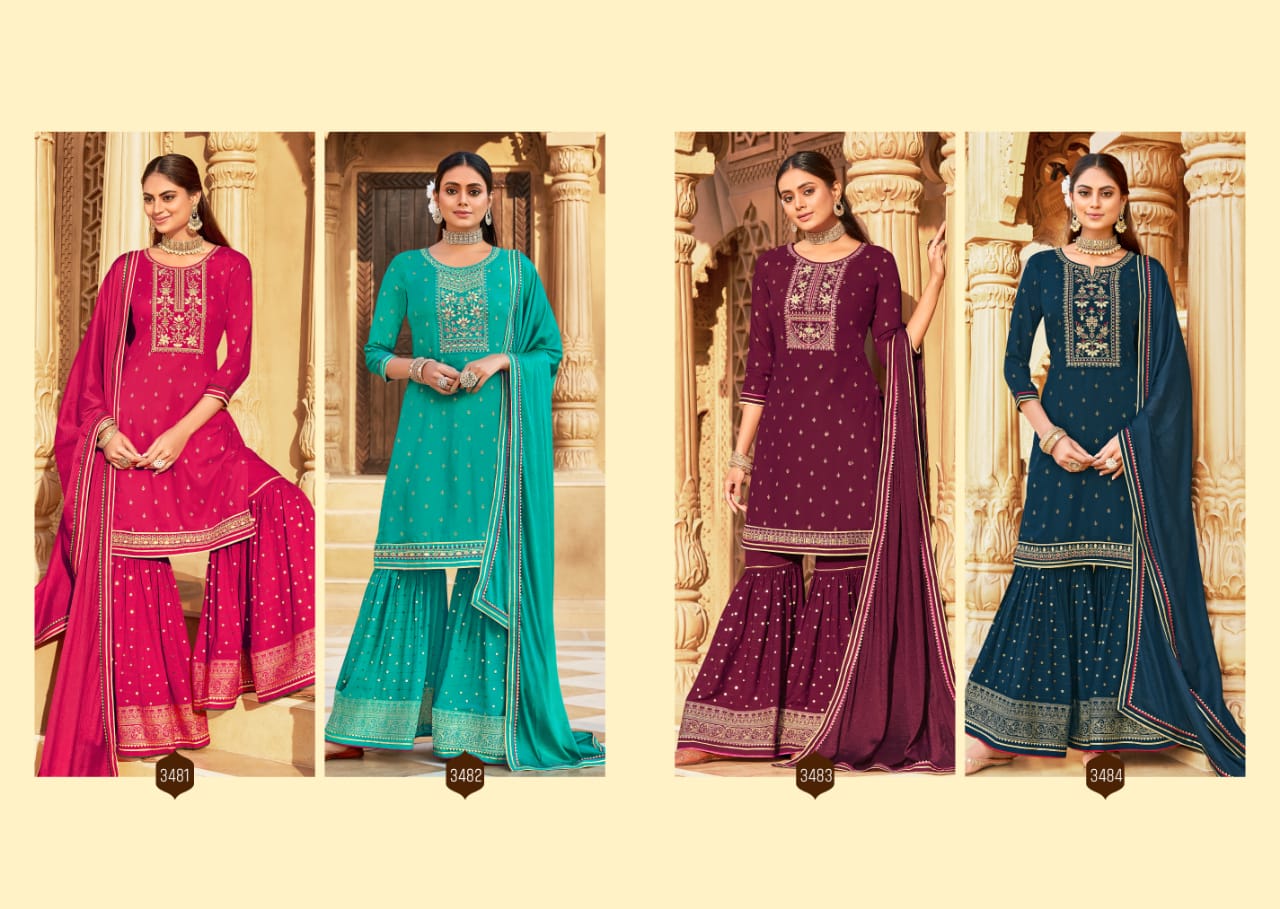 rangoon madhubala rayon classic trendy look top bottom with dupatta catalog