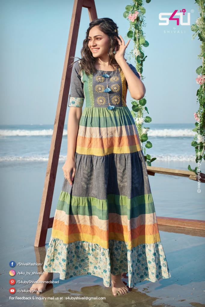 s4u Flairy Tales Handloom cotton innovative gown style kurti catalog