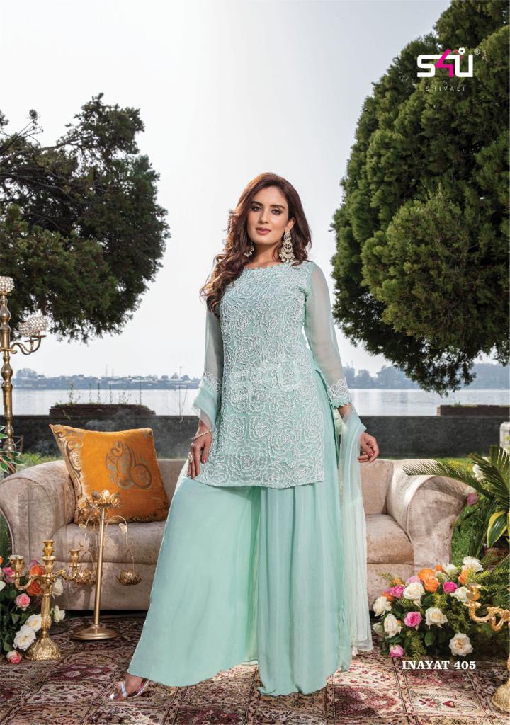 s4u inayat georgette graceful look top with sharara and dupatta catalog