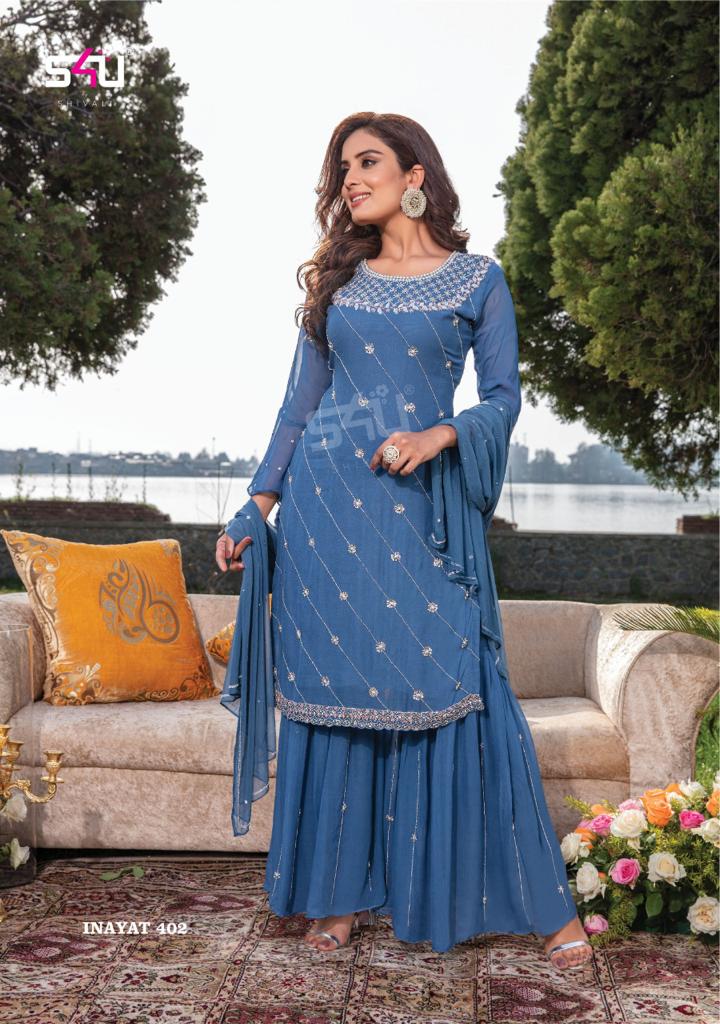 s4u inayat georgette graceful look top with sharara and dupatta catalog