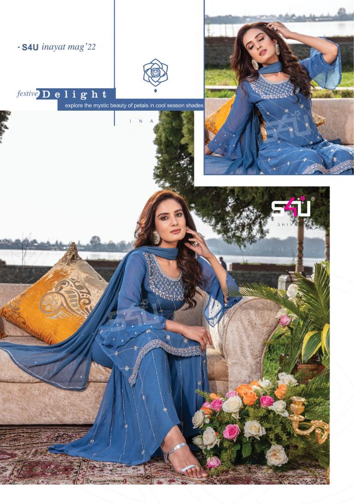 s4u inayat georgette graceful look top with sharara and dupatta catalog