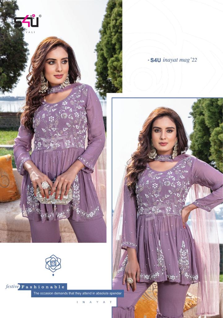 s4u inayat georgette graceful look top with sharara and dupatta catalog