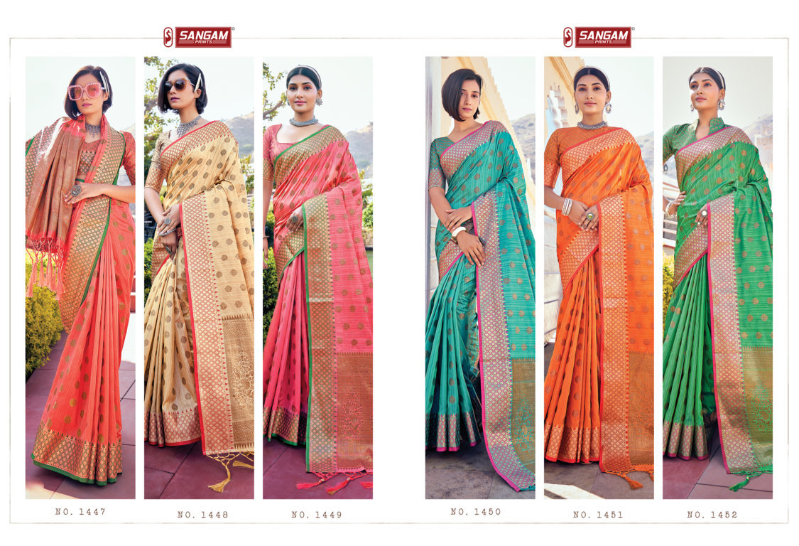 sangam print aahana silk banarasi silk attractive saree catalog