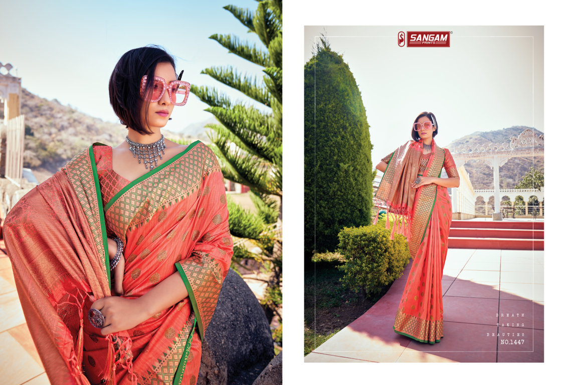 sangam print aahana silk banarasi silk attractive saree catalog