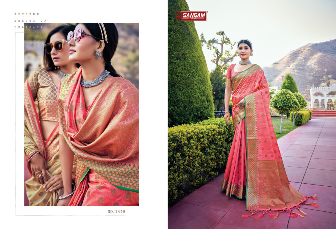 sangam print aahana silk banarasi silk attractive saree catalog