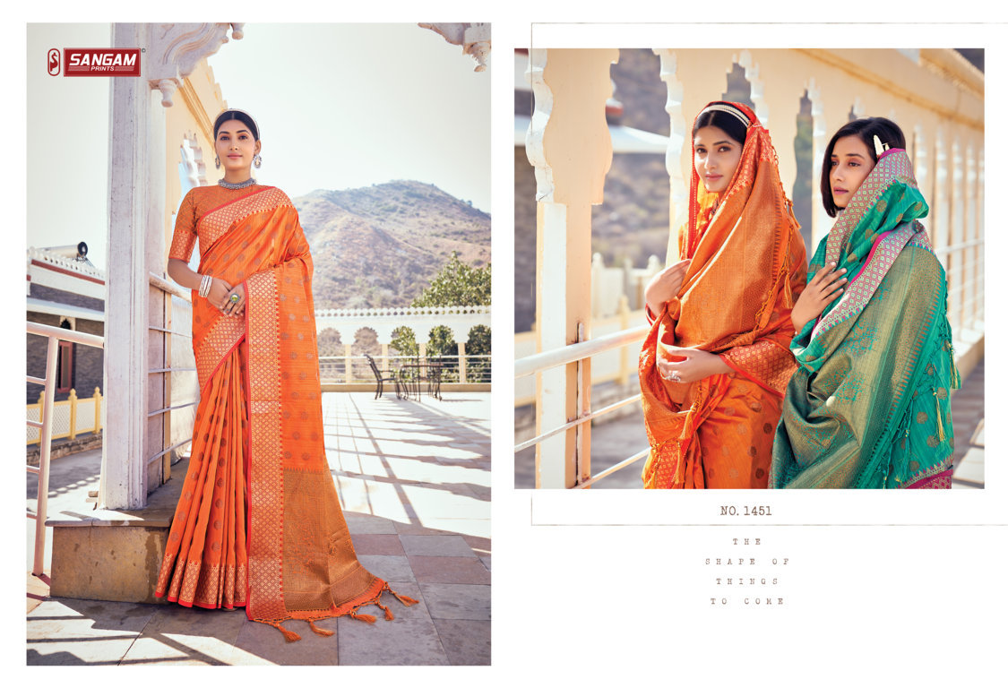 sangam print aahana silk banarasi silk attractive saree catalog