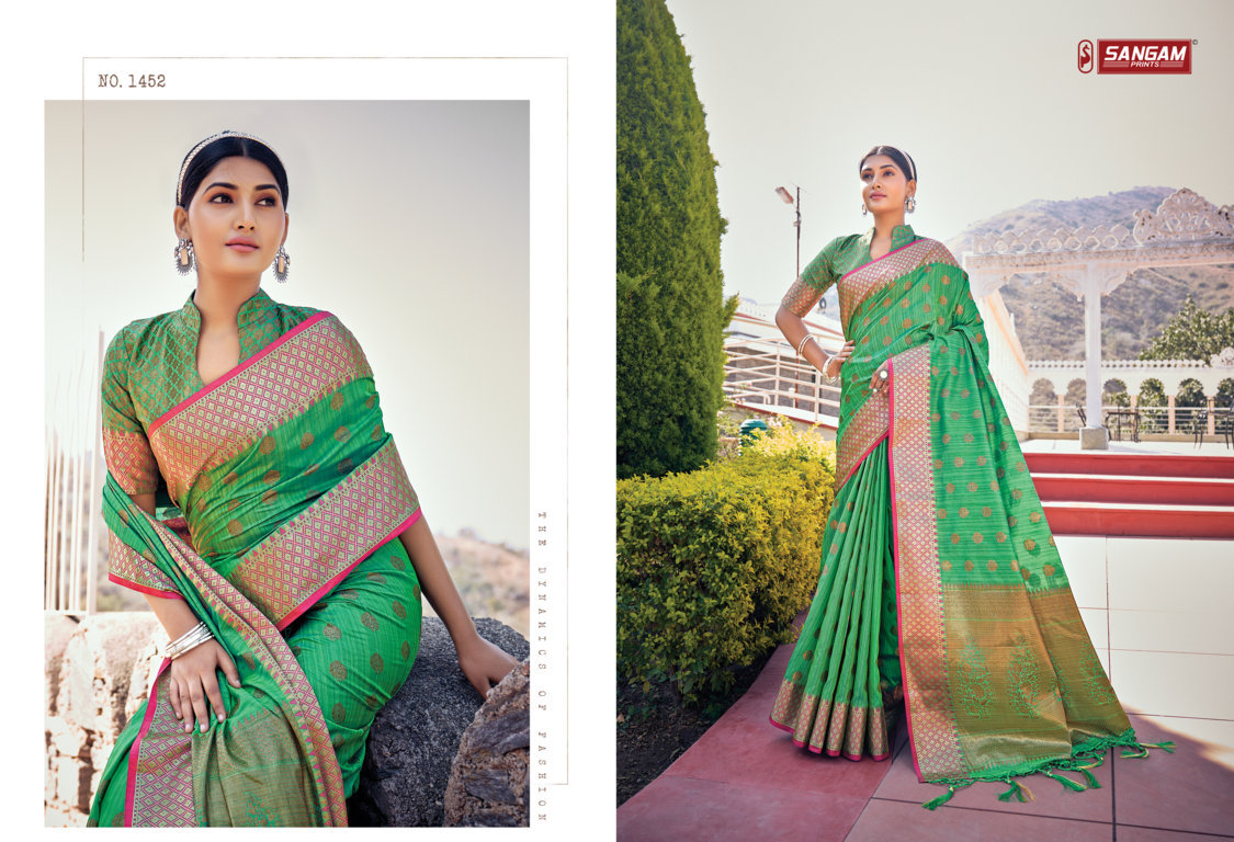 sangam print aahana silk banarasi silk attractive saree catalog