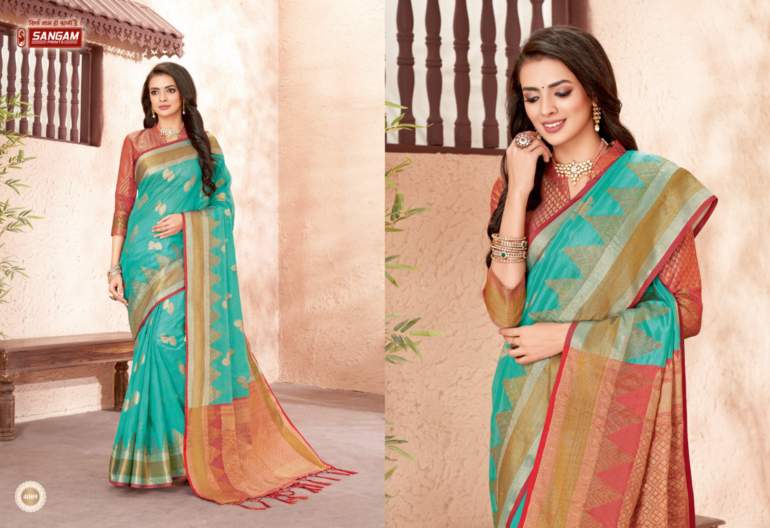 sangam print jhalak organza innovative style saree catalog