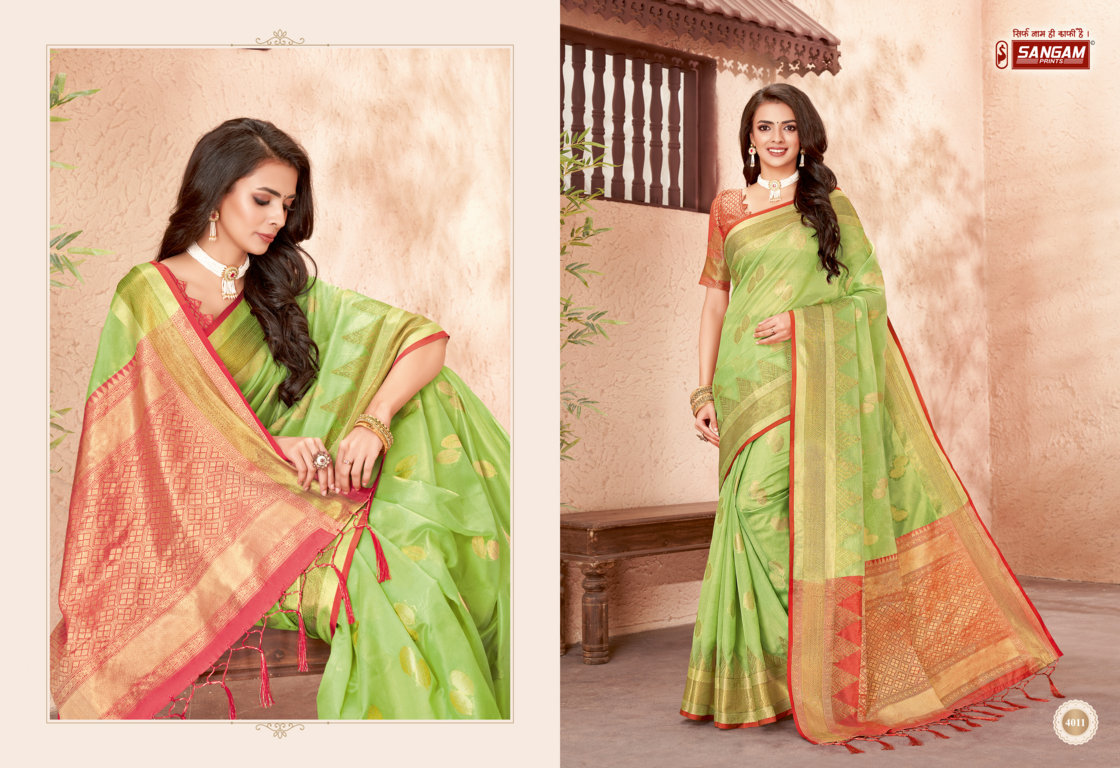 sangam print jhalak organza innovative style saree catalog