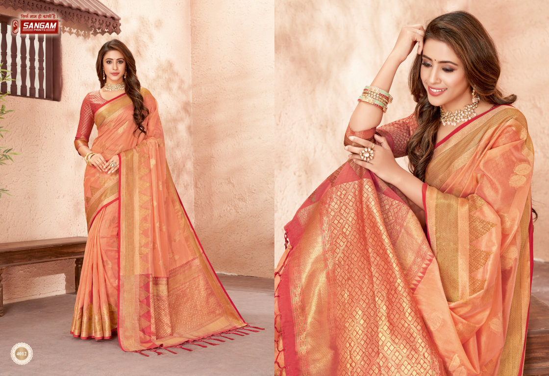 sangam print jhalak organza innovative style saree catalog