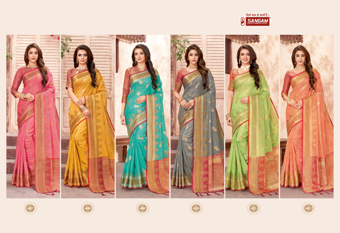 sangam print jhalak organza innovative style saree catalog