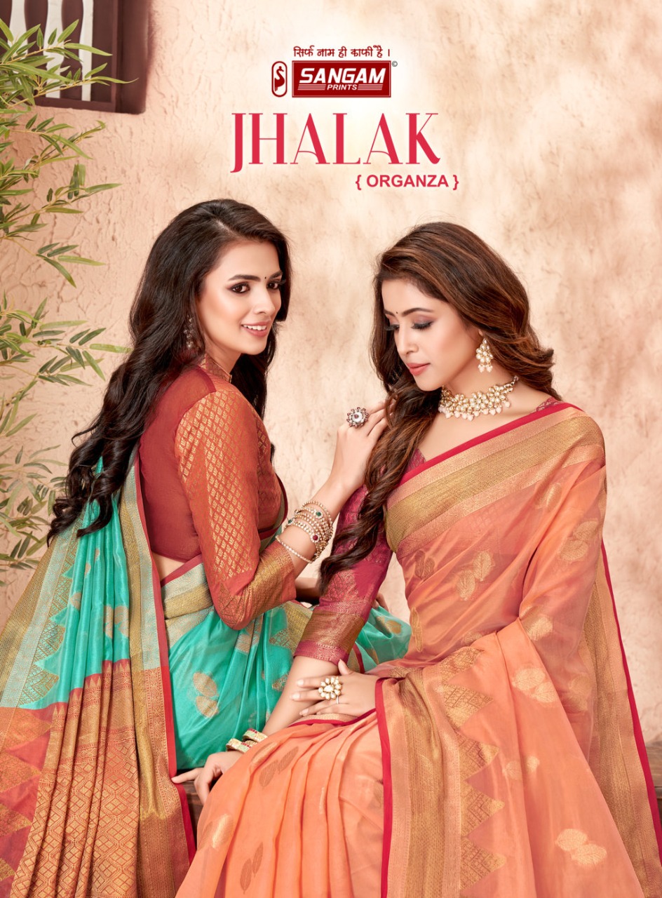 sangam print jhalak organza innovative style saree catalog