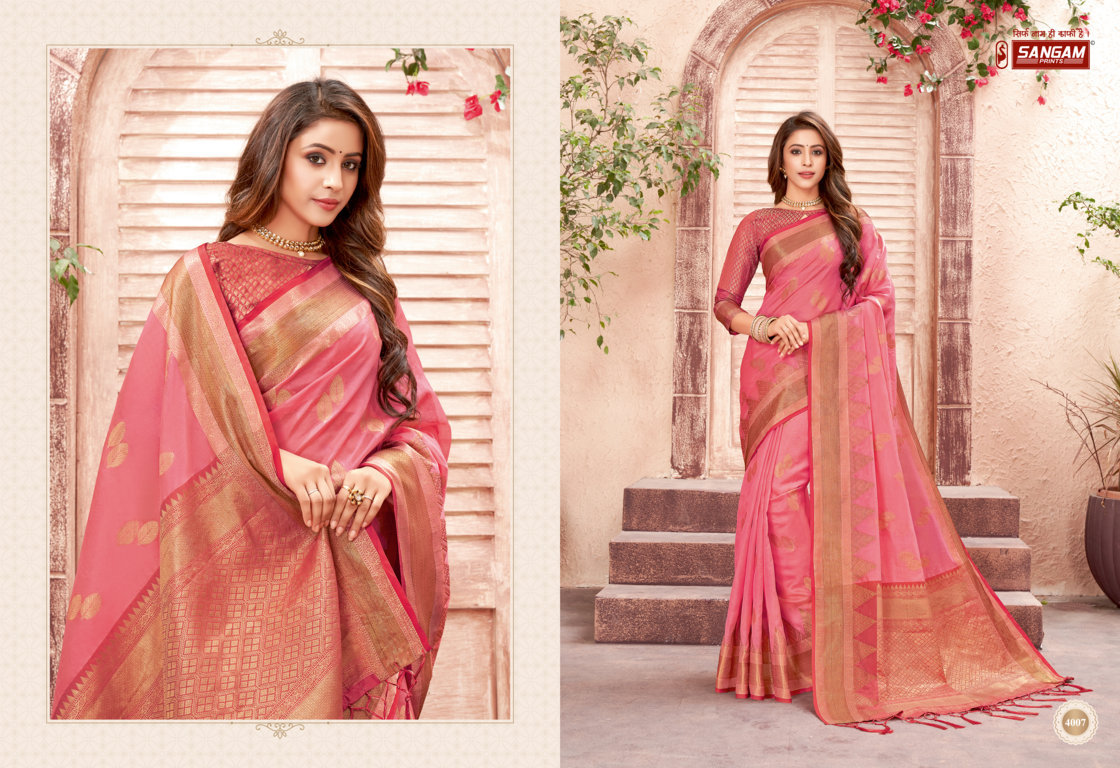 sangam print jhalak organza innovative style saree catalog