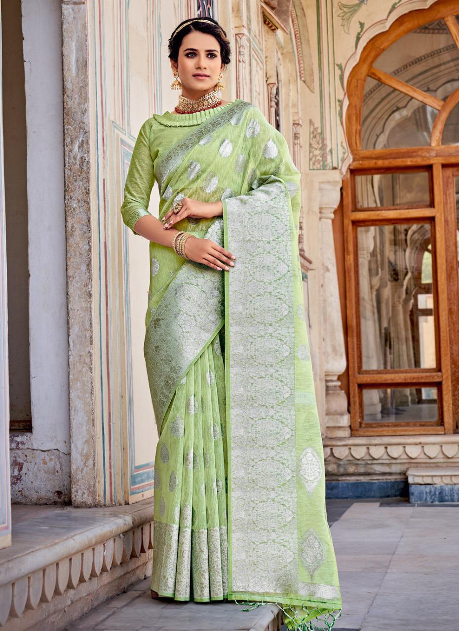 sangam print katan silk linen elegant saree catalog