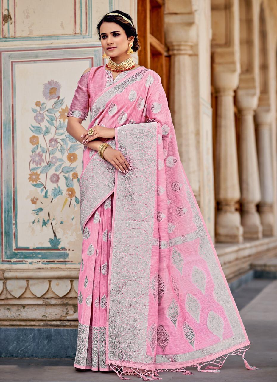 sangam print katan silk linen elegant saree catalog